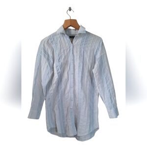 White & Light Blue Textured & Airy Button Down Top